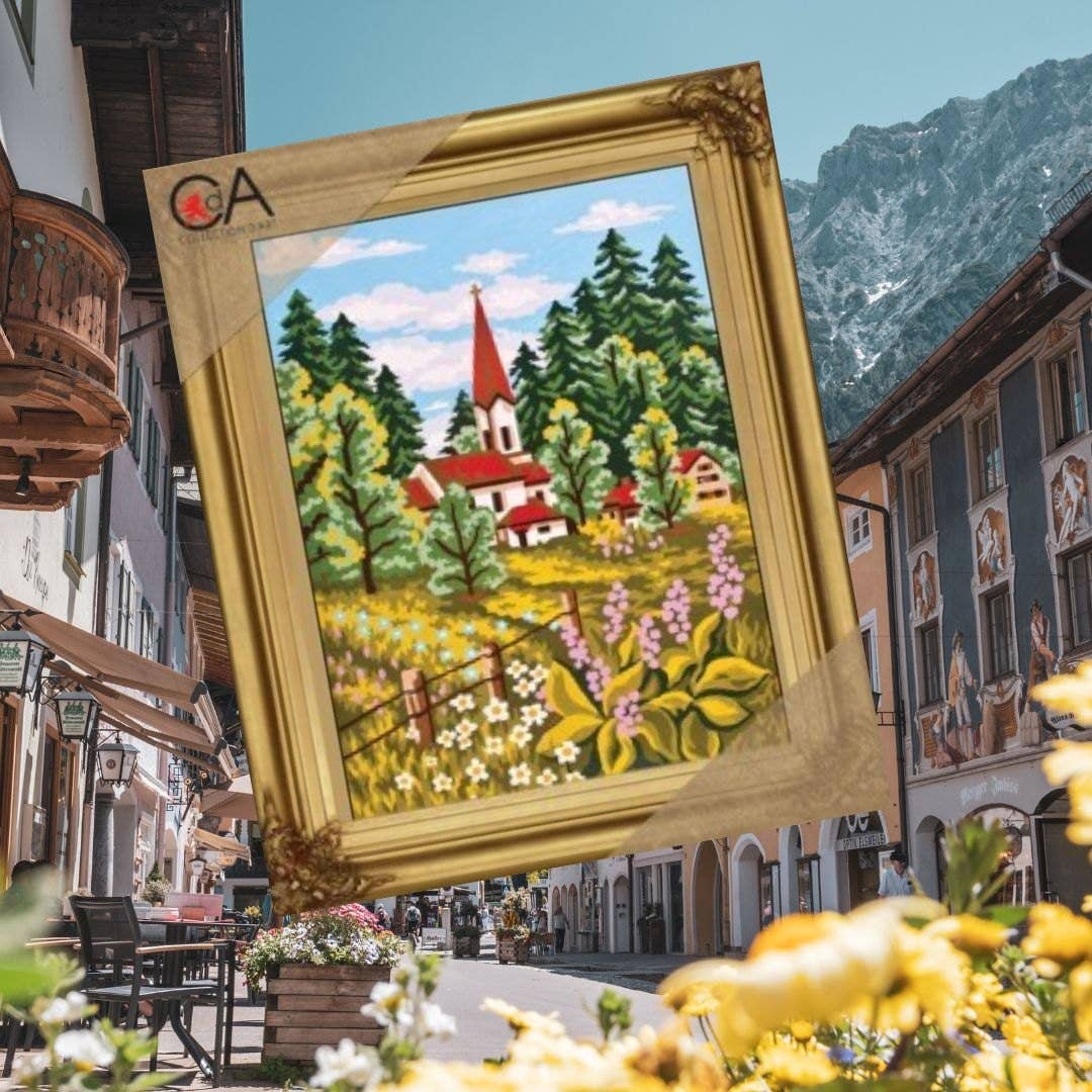 Påtegnet Broderi "Landsbykirke"