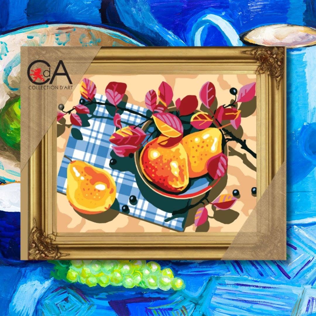 Påtegnet Broderi "Pærer på Bordet"