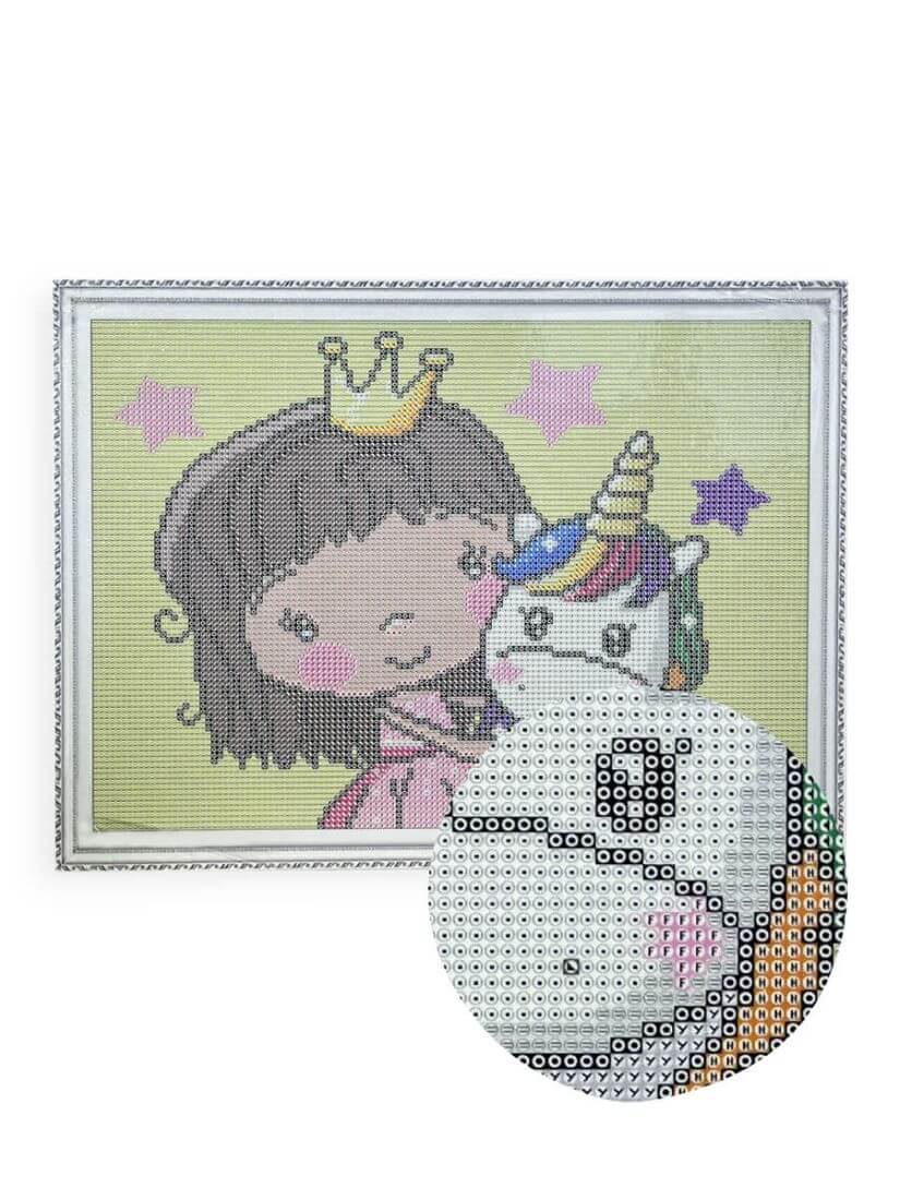 Diamond Painting på ramme "Prinsesse og Enhjørning", 40 x 30 cm