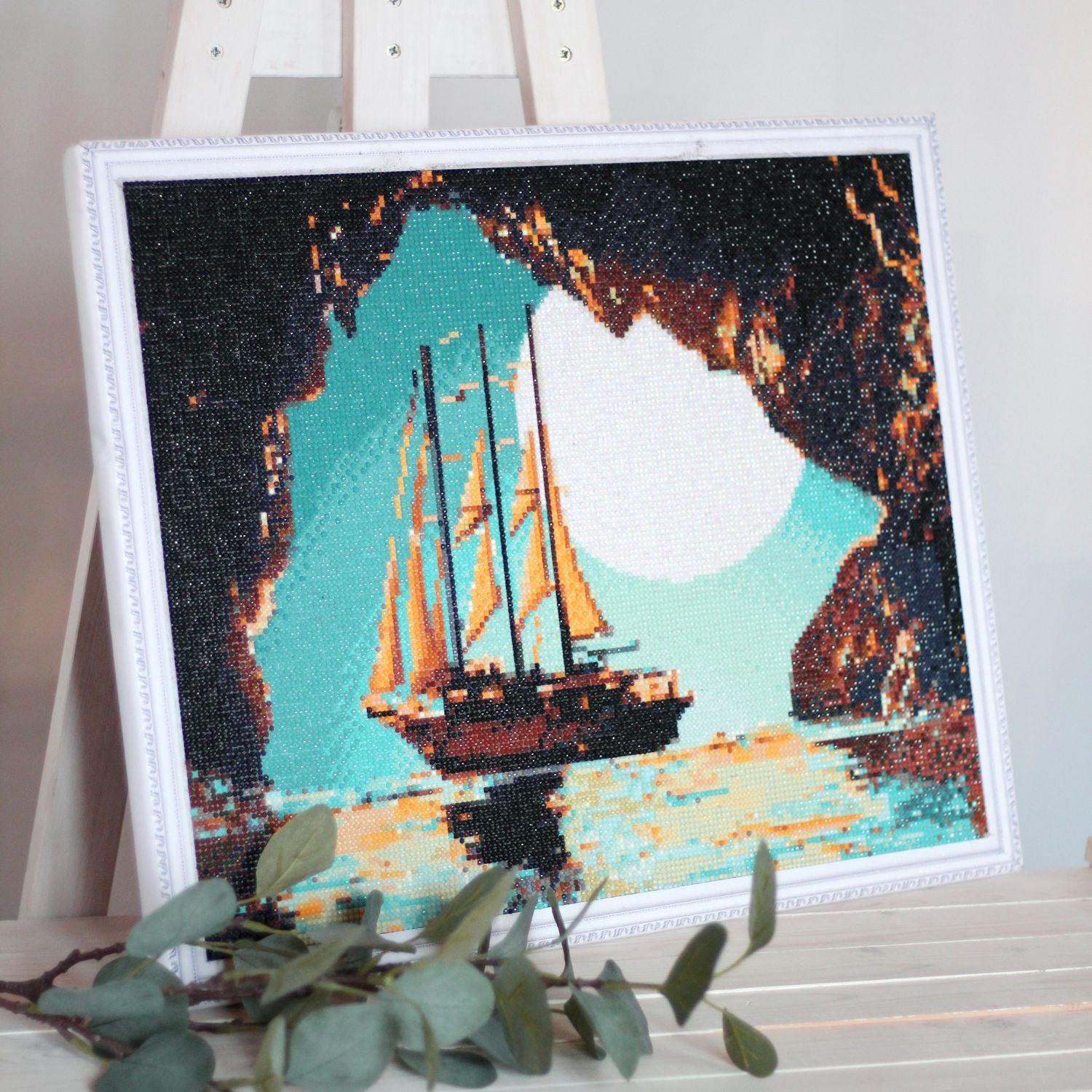 Diamond Painting på ramme "Midnight Ship", 50 x 40 cm